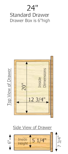 15" Deep × 24" Wide × 6" High Drawer dimensions