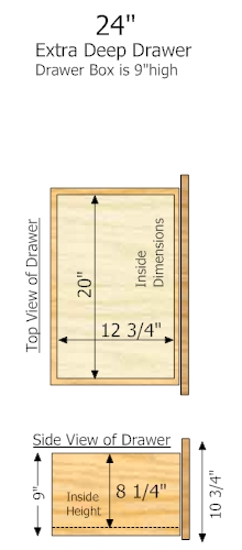 15" Deep × 24" Wide × 9" High Drawer dimensions