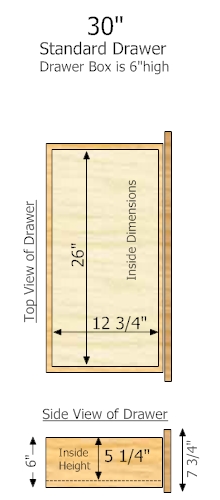 15" Deep × 30" Wide × 6" High Drawer dimensions