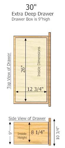 15" Deep × 30" Wide × 9" High Drawer dimensions