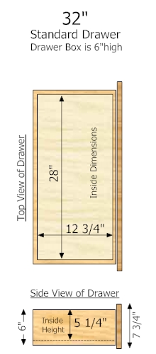 15" Deep × 32" Wide × 6" High Drawer dimensions