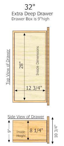 15" Deep × 32" Wide × 9" High Drawer dimensions