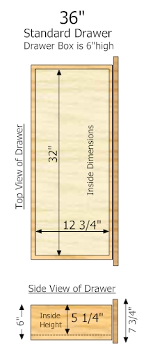 15" Deep × 36" Wide × 6" High Drawer dimensions