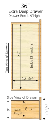 15" Deep × 36" Wide × 9" High Drawer dimensions