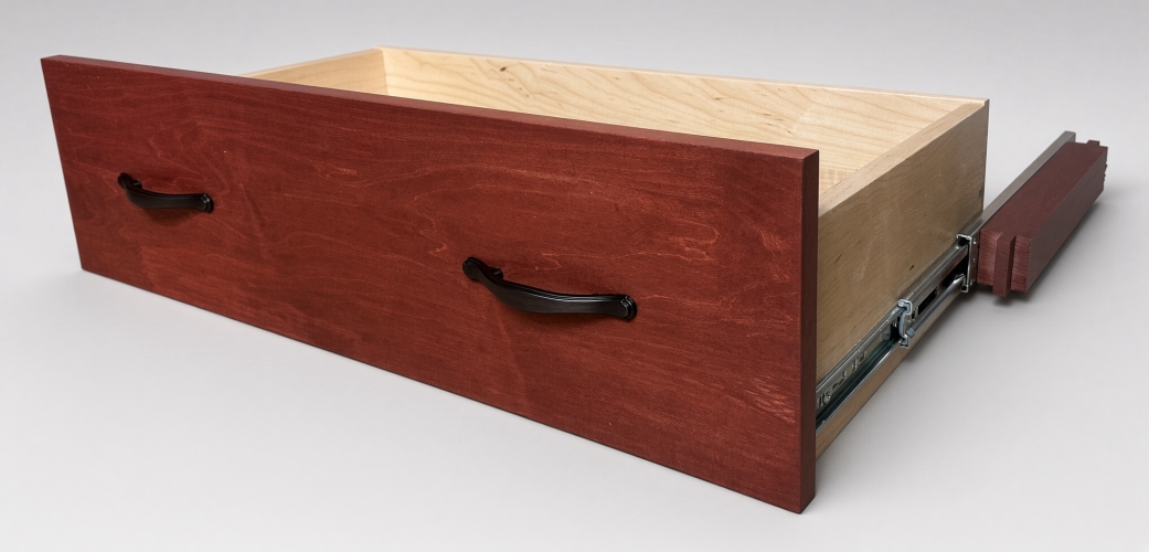Hardwood Maple drawer front in the Lundia Cordovan finish