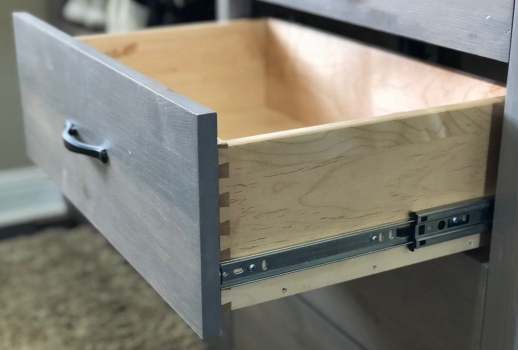 Hardwood Maple drawer front in the Lundia Gray Wash finish