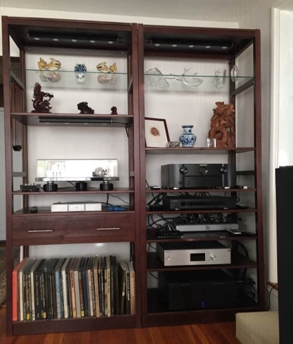 Solid wood Lundia shelving in a residential living space