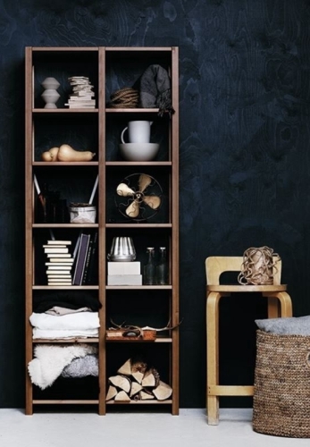Solid wood Lundia shelving in a residential living space