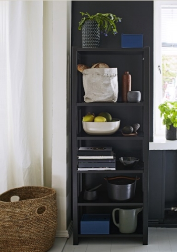 Solid wood Lundia shelving in a residential living space