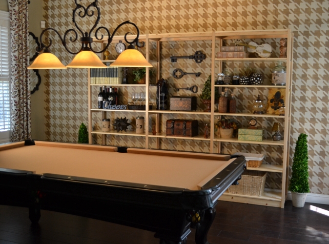 Solid wood Lundia shelving in a residential living space