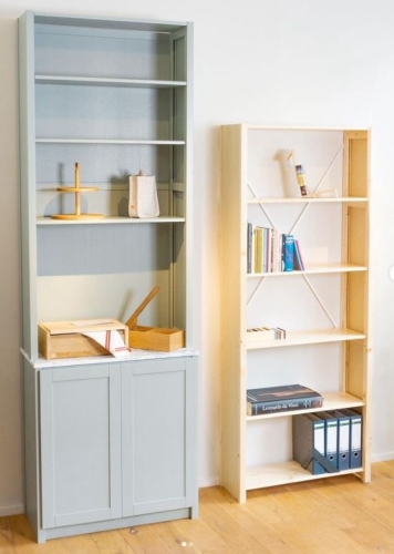 Solid wood Lundia shelving in a residential living space