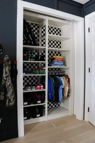 Solid wood Lundia shelving in a kids room