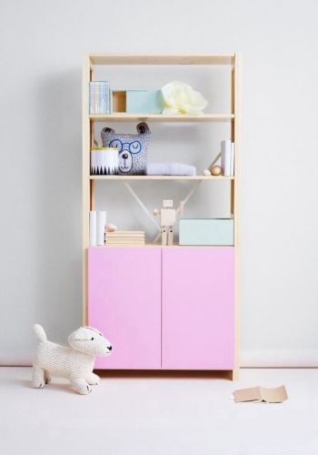 Solid wood Lundia shelving in a kids room