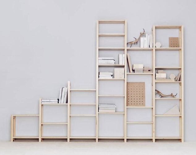 Tiered solid wood Lundia shelving system