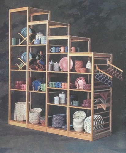 Tiered solid wood Lundia shelving system