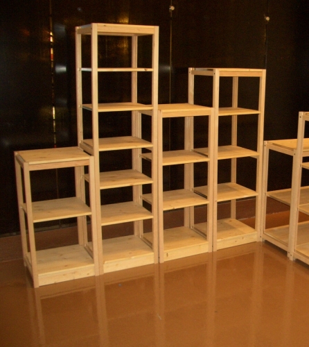Tiered solid wood Lundia shelving system