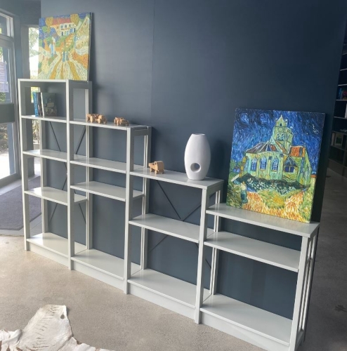 Tiered solid wood Lundia shelving system