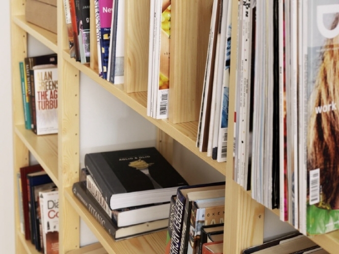 Solid wood Lundia shelving for vinyl record storage