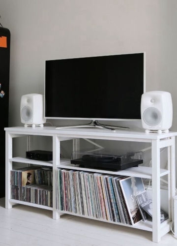 Solid wood Lundia shelving for vinyl record storage