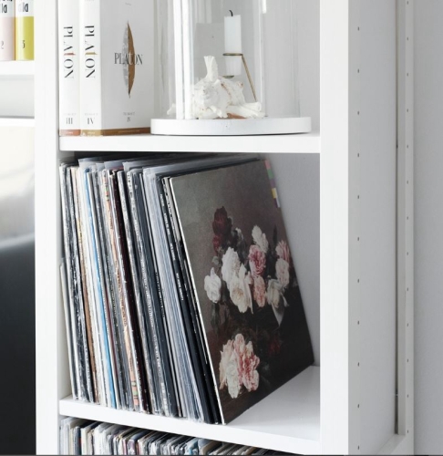 Solid wood Lundia shelving for vinyl record storage