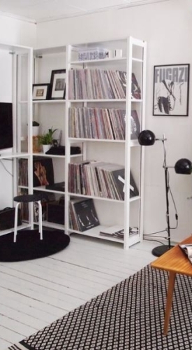 Solid wood Lundia shelving for vinyl record storage