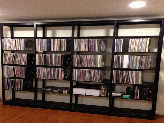 Solid wood Lundia shelving for vinyl record storage