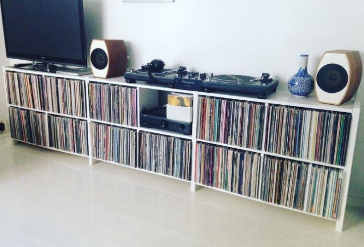 Solid wood Lundia shelving for vinyl record storage