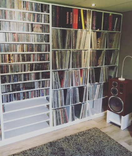 Solid wood Lundia shelving for vinyl record storage