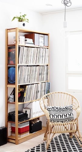 Solid wood Lundia shelving for vinyl record storage