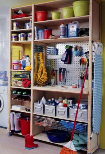 Solid wood Lundia shelving in a home work space