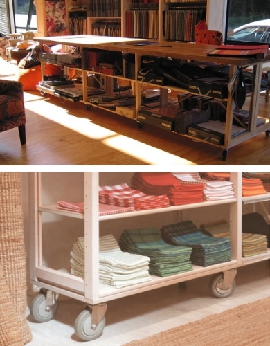 Solid wood Lundia shelving in a home work space