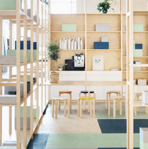 Solid wood Lundia shelving in a home work space