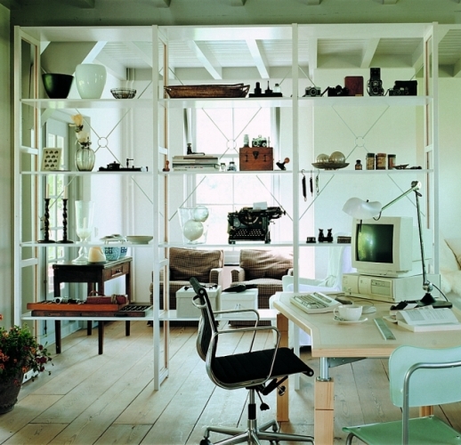 Solid wood Lundia shelving in a home work space