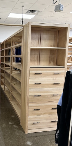 Solid wood Lundia shelving in a home work space