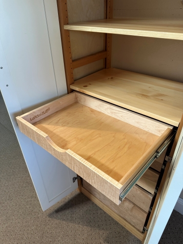 Close-up of solid maple interior drawers